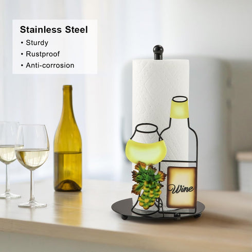 Countertop Country Wine Lovers Gifts - Metal Wine Paper Towel Holder with Solid Weighted Base, Farmhouse Kitchen Decor