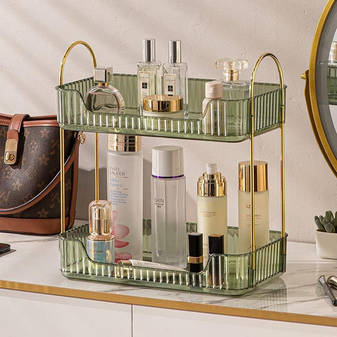 Bathroom Counter Organizer Countertop Storage, Cosmetics Skincare Shelf Organizer, Makeup Organizer Perfume for Dresser Vanity Tray, Spice Rack Organizer for Kitchen(2 Tier-Green) by shuang qing