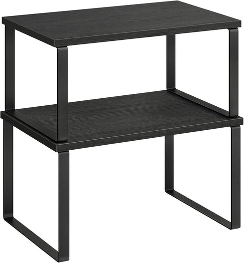 SONGMICS Cabinet Organizer Shelf, Set of 2 Kitchen Counter Shelves, Stackable Expandable Spice Rack, Metal and