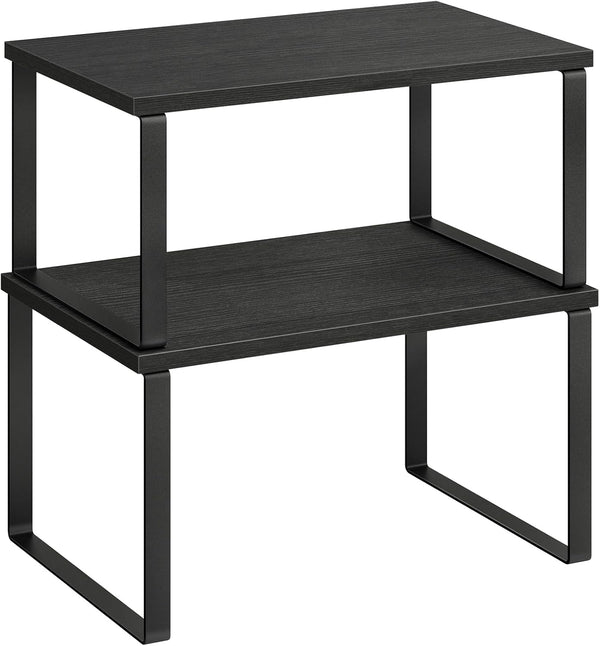 SONGMICS Cabinet Organizer Shelf, Set of 2 Kitchen Counter Shelves, Stackable Expandable Spice Rack, Metal and