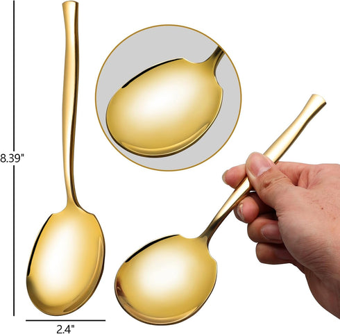 Stainless Steel Serving Spoons, Large Gold Serving Spoons for Catering, 8 Pieces