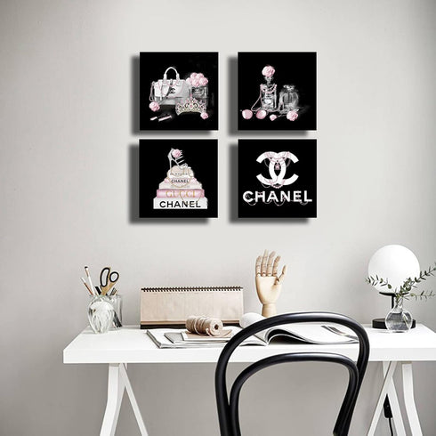 Meetdeceny Black And White Wall Art - Pink Book Pictures Room Decor for Teen Girls, 10"x10" - 4 Pieces