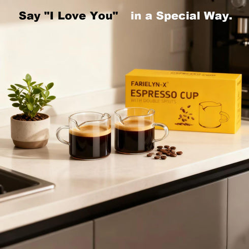 5 OZ Set 2, (1 Espresso Cups of Double Spouts Cups, Shot Glasses, Milk Cup with Handle, Clear Glass, Espresso