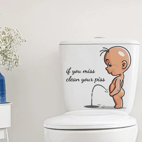 Cartoon Villain Toilet Stickers, Clean Your Piss Funny Decals, Waterproof Vinyl Wall Art for Bathroom Decoration
