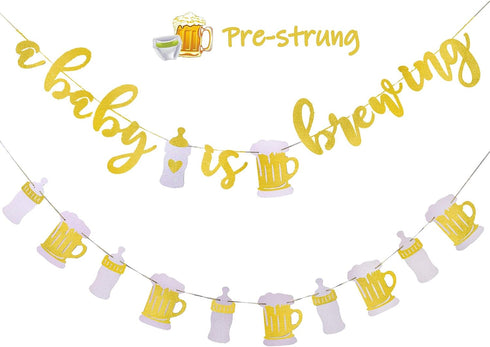 A Baby is Brewing Baby Shower Banner - Diaper Party Decor for Gender Reveal and Pregnancy Celebration