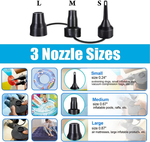 BrilliantHouse 3 Nozzles, 110V AC/12V Electric Air Pump, Portable Quick-Fill Air Mattress Pumps for Inflatable Cushions