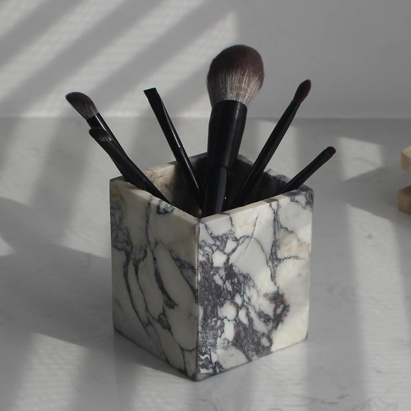 Genuine Calacatta Viola Marble Toothbrush Holders, Natural Marble Makeup Brush Holder for Bathroom Countertop Organizer
