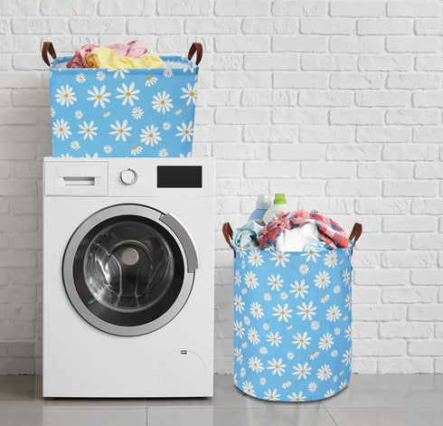 Rectangular Daisy Storage Basket, Collapsible Gift Basket with Handles for Kids Toys and Room Decor