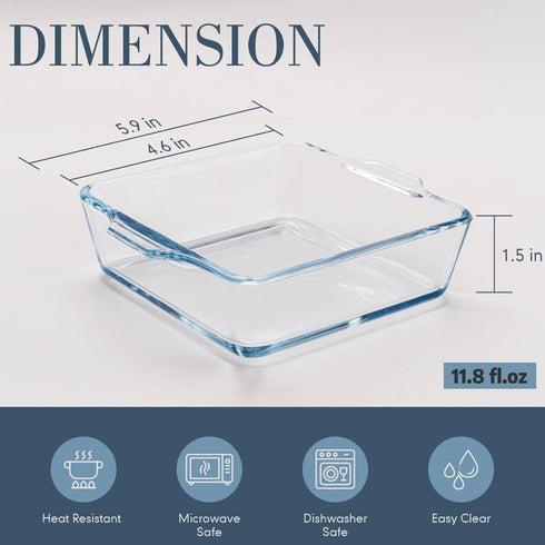 Small Casserole Dishes 2 Pack, 5 Inch Glass Square Baking Dish for Oven, Microwave, Air Fryer