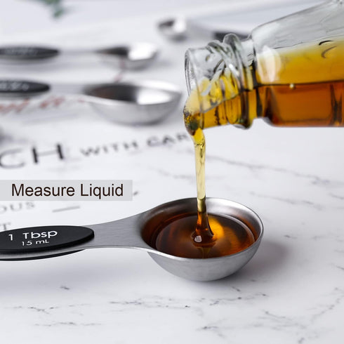 Magnetic Measuring Spoons Set, Stainless Steel Dual Sided Stackable Teaspoon Tablespoon for Dry and Liquid Ingredients