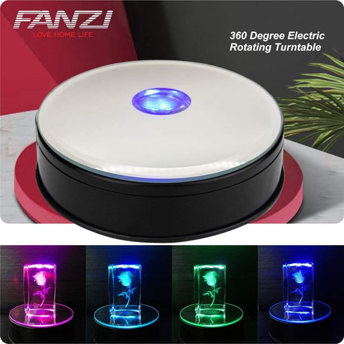 FANZI 360 4.5 Inch LED Motorized Turntable Display Light Base for Theme Exhibition, Window Display, Acrylic, Crystal