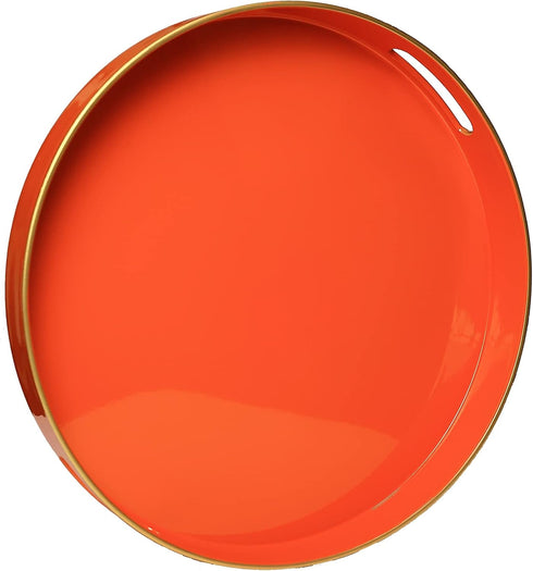 Spsyrine Round Orange Decorative Tray, 13" Plastic Serving Table Tray with Handles