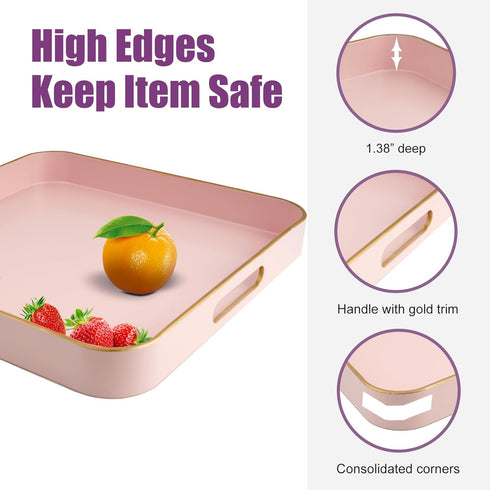 Trimming Trimming, 13 13 x1.57 Gifturbo Pink Square Decorative Tray,Serving Tray with Handles with Gold Plastic Coffee