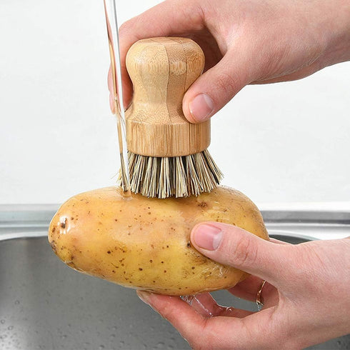 Palm Dish Brush - Bamboo Full Circle Dish Brush 3 Packs, Mini Pot Brush Natural Scrubber Cleaning Kit for Pots and Pans