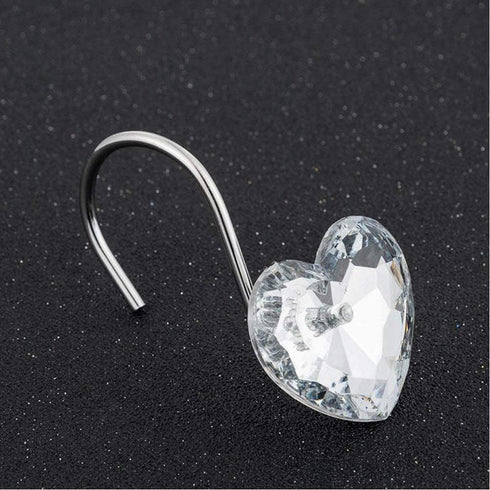 Actpe Decorative Crystal Heart Shape Shower Curtain Hooks, Pack of 12 Rust Resistant Bling Holders