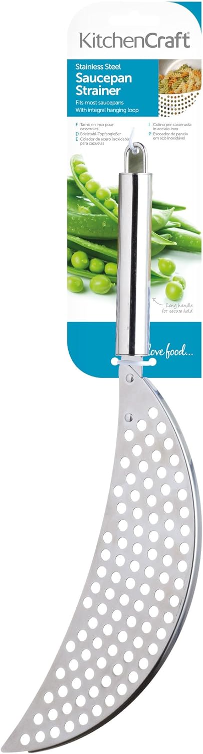 KitchenCraft Stainless Steel Half-Moon Pan Strainer, Silver