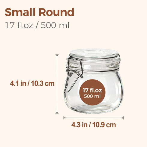 6-Pack 17oz Set ComSaf Short Glass Jars for Drawers, Small Airtight Food Canisters for Spices, Nuts & Kids Snacks, Pint
