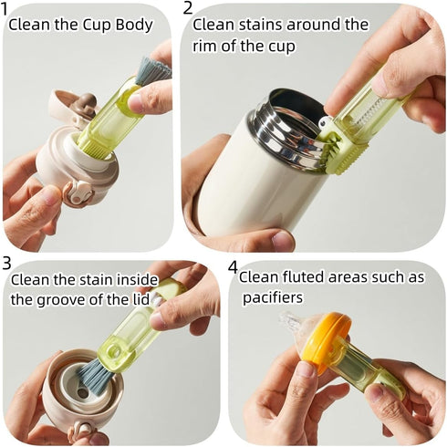 4-in-1 Bottle Cleaning Brush Set, Multifunction Silicone Cup Lid Gap Cleaner, 3 Pcs, Home Kitchen Crevice Tools,