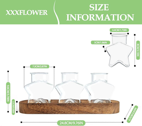 Lovers,3 XXXFLOWER Plant Propagation Station with Wooden Stand,Air Plant Terrarium Starter Kits Star Vases for Flowers