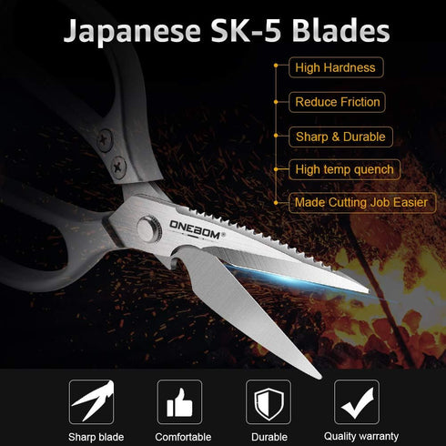 ONEBOM Kitchen Shears 2 Pack - Multi-Function Heavy Duty Sharp 304 Stainless Steel Cooking Shears
