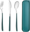 Travel Utensils with Case, 4pc Reusable Set, Camping Utensil Set, Portable Silverware for Work, Camping, School (Green)