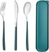 Travel Utensils with Case, 4pc Reusable Set, Camping Utensil Set, Portable Silverware for Work, Camping, School (Green)