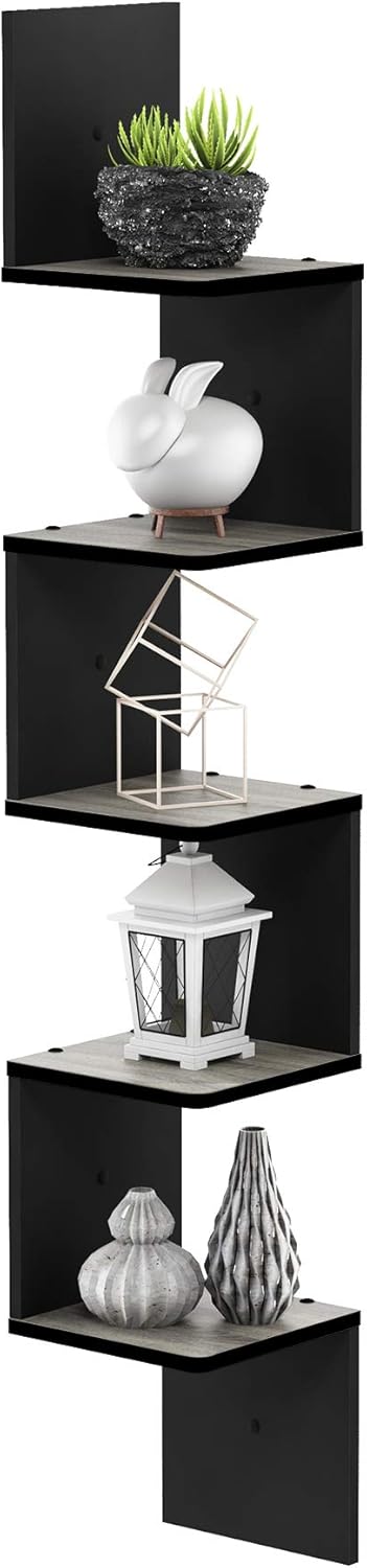 Furinno ROSSI Corner Floating Shelves for Wall, 5-Tier Corner Square Wall Shelf,
