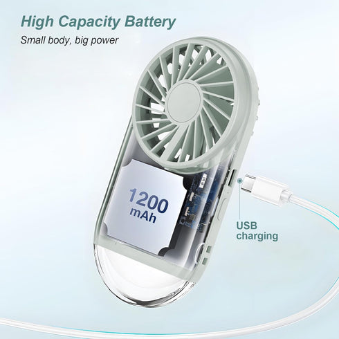 Handheld Mini Fan, USB Rechargeable Pocket Fan with Flashlight, 4 Speeds, Portable for Travel/Summer/Concerts