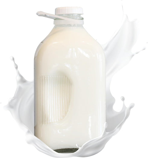 The Dairy Shoppe Heavy Glass Milk Bottle - Jug with Lid and Silicone Pour Spout - Clear Milk Container for Fridge (64