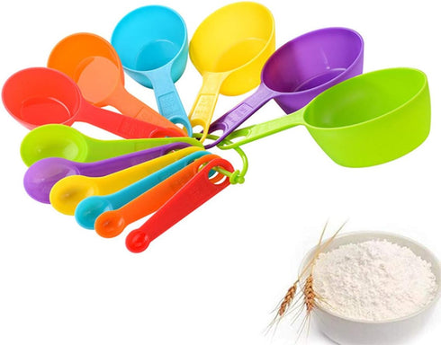 12-Piece Plastic Measuring Cup and Spoon Set, Random Colors for Kitchen Cooking and Bathing