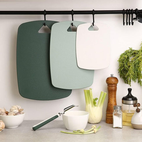 Plastic Cutting Board Set of 3 - Thick Chopping Boards for Kitchen, Easy Grip Handle, Dishwasher Safe (Green, 3Pcs)