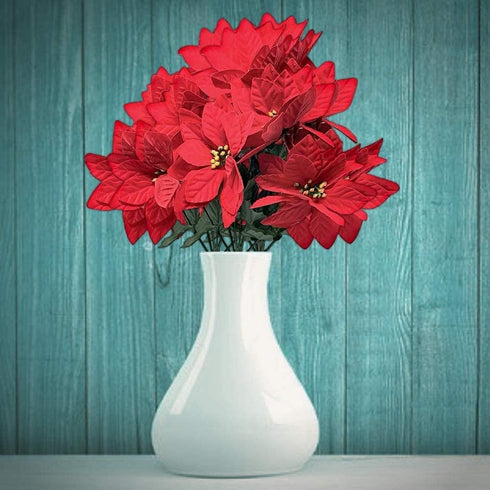 BANBERRY DESIGNS Poinsettia Picks - Set of 7 Red Christmas Flowers, 11" H Poinsettia Flower Bunch