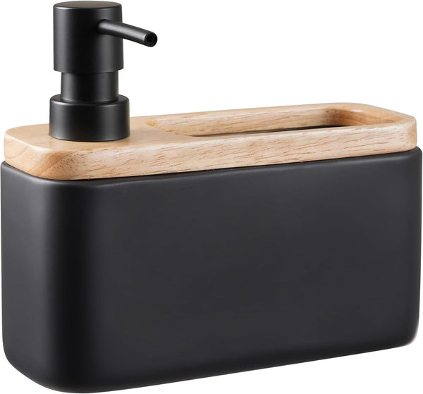RQYIXI Black Soap Dispenser with Sponge Holder Ceramic Hand and Dish Soap