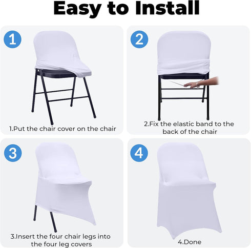 6 PCS White Spandex Folding Chair Covers, Upgraded Universal Fitted Chair Slipcovers Protector for Wedding, Banquet