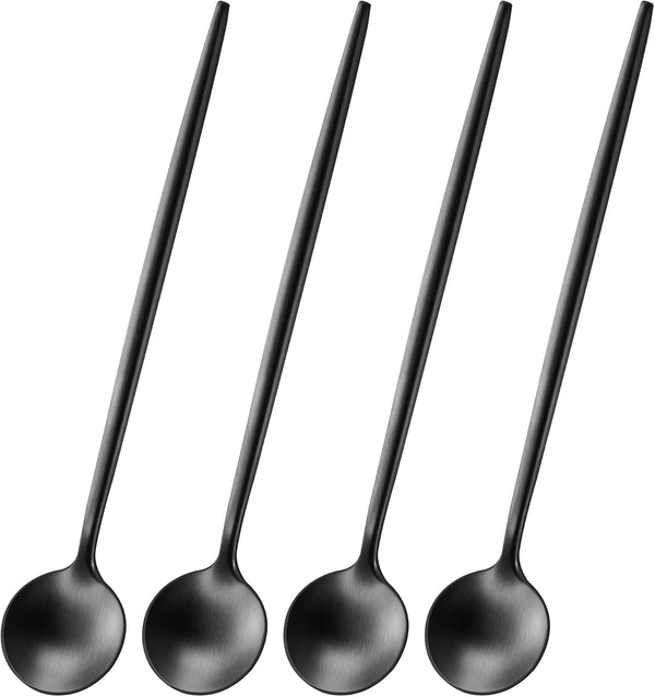 4 PCS 6.7 Inches Satin Black Stainless Steel Coffee Spoons, Iced Tea Spoon, Espresso Stirring Spoon