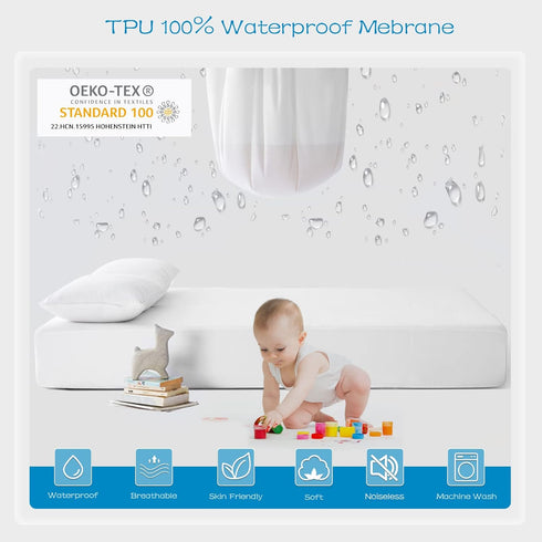 GRT 2 Pack 100% Waterproof Mattress Protector Full Size, Breathable & Noiseless Fitted Deep Pocket Cover