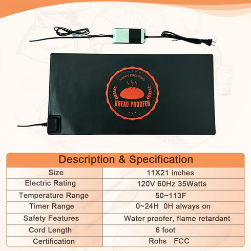 HEATIDEAS Sourdough Warming Mat Bread Proofer Heating Pad with Temperature & Timer Control Waterproof Dough Proofing