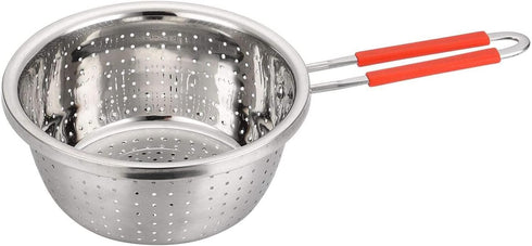7.9inch Stainless Steel Perforated Metal Colander Strainer with Long Red Handle for Kitchen Food Pasta Noodles
