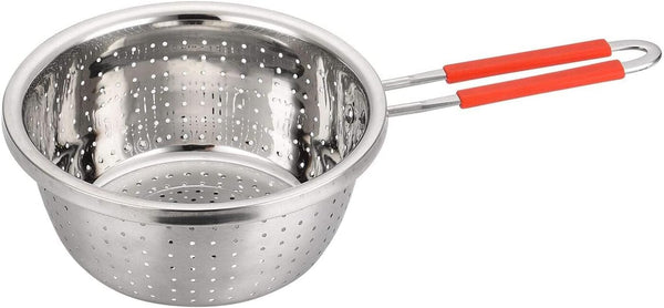 7.9inch Stainless Steel Perforated Metal Colander Strainer with Long Red Handle for Kitchen Food Pasta Noodles