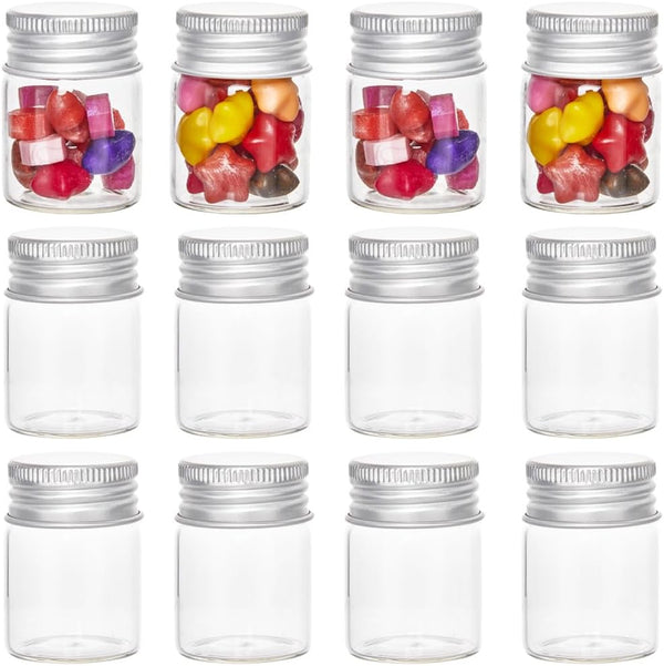 SUNNYCLUE 30Pcs Mini Glass Vials with Aluminum Screw Lids, 15ml Small Clear Tiny Glass Bottles for DIY Craft Storage