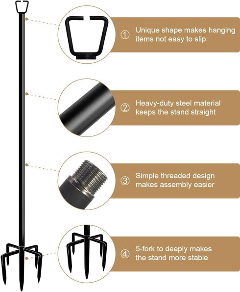 Queension 10FT 1 Pack Plug Floor String Light Poles for Outdoor String Lights for Garden, Backyard, Patio Lighting