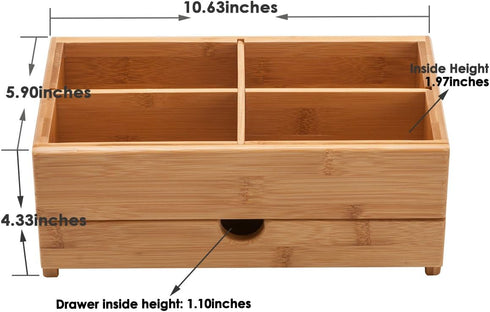 GOBAM Bamboo Makeup Organizer with Drawer, Medium - Natural Wooden Cosmetic Storage for Bathroom, Bedroom, Kitchen