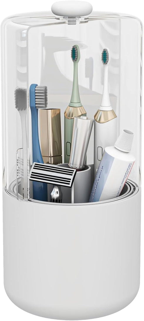 YOOLENS Toothbrush Holder with Cover 360 Rotating 4 Compartments Bathroom Toothpaste Electric