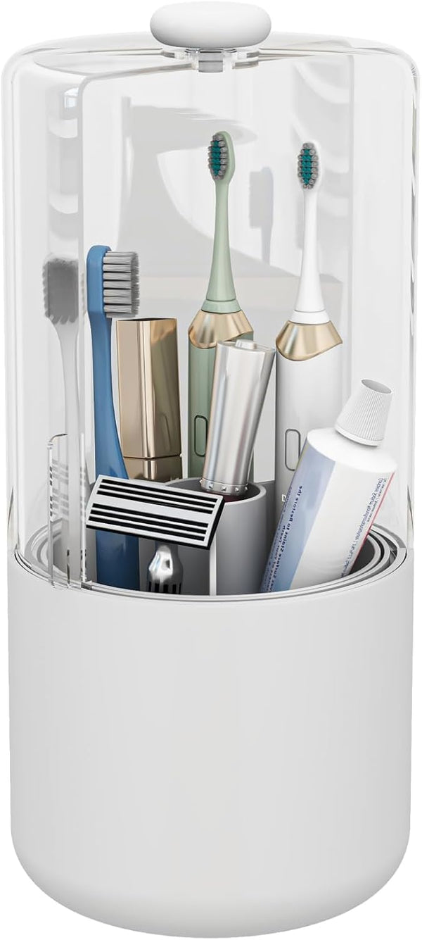 YOOLENS Toothbrush Holder with Cover 360 Rotating 4 Compartments Bathroom Toothpaste Electric