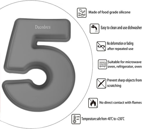 3D Silicone Cake Pans Large Number Cake Mould Novelty Cake Tins DIY Baking Mold for Birthday Wedding Anniversary 10 inch Number of 5 Gray by Ducodocu