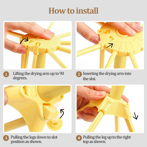 Ourokhome Collapsible Pasta Drying Rack, Yellow, 10 Arms, Plastic Foldable Noodle Hanger for Kitchen