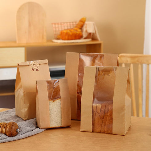 MIUVA Pack 100 -13.8 x8.3 x3.55 inch of Bread Bags for Homemade Bread,Large Kraft Paper Bread Sourdough Bags Grocery