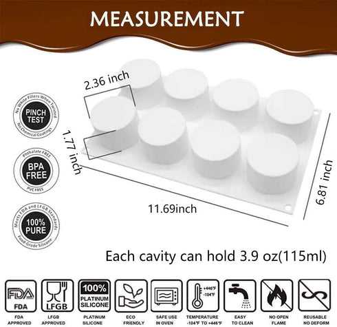 Tall Cylinder Silicone Molds for Baking Mousse Cake, 3D Silicone Baking Molds for Cakes, Brownie, French Dessert Mold for Pastry, Ice Cream, Cake Decoration Mold (8-Cavity)