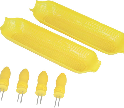 Chef Craft Select Plastic Corn Cob Dishes with Holders - 8.5 inch, Yellow - 2 Dishes & 4 Holders