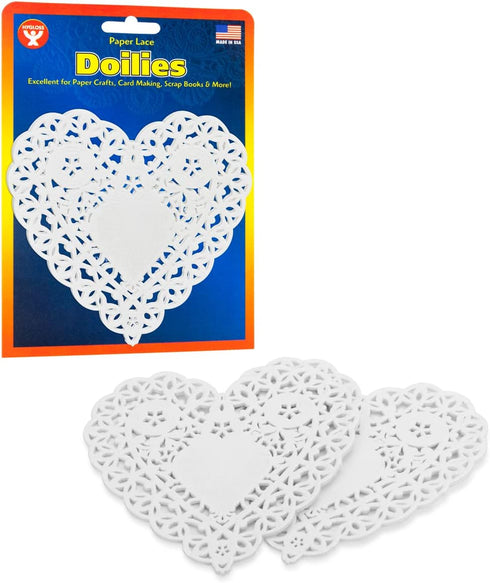 Hygloss 100 Pcs Heart Doilies, 4-Inch White Paper, Ideal for Valentine Crafts & Table Settings